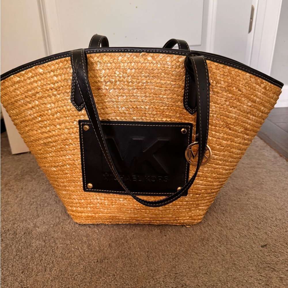 Michael Kors Black and Tan Woven Tote - Picture 1 of 2
